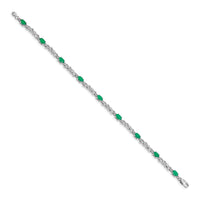 Load image into Gallery viewer, 14k White Gold Complete Diamond and Oval Emerald X-design 7.25 inch Bracelet
