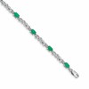 14k White Gold Complete Diamond and Oval Emerald X-design 7.25 inch Bracelet
