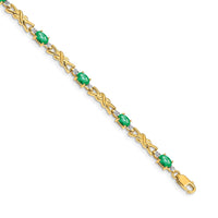 Load image into Gallery viewer, 14k Complete Diamond and Oval Emerald X-design 7.25 inch Bracelet
