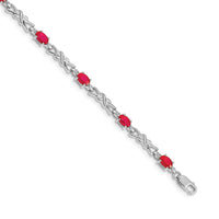 Load image into Gallery viewer, 14k White Gold Complete Diamond and Oval Ruby X-design 7.25 inch Bracelet

