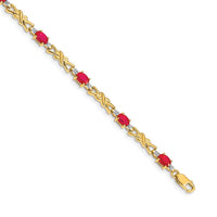 Load image into Gallery viewer, 14k Complete Diamond and Oval Ruby X-design 7.25 inch Bracelet
