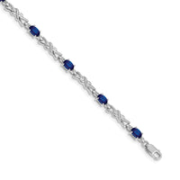 Load image into Gallery viewer, 14k White Gold Complete Diamond and Oval Sapphire X-design 7.25 inch Bracelet
