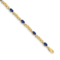 Load image into Gallery viewer, 14k Complete Diamond and Oval Sapphire X-design 7.25 inch Bracelet
