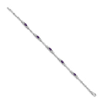 Load image into Gallery viewer, 14k White Gold Complete Diamond and Oval Amethyst Heart Design 7 inch Bracelet
