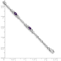 Load image into Gallery viewer, 14k White Gold Complete Diamond and Oval Amethyst Heart Design 7 inch Bracelet
