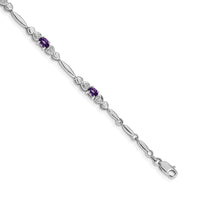 Load image into Gallery viewer, 14k White Gold Complete Diamond and Oval Amethyst Heart Design 7 inch Bracelet
