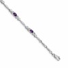 14k White Gold Complete Diamond and Oval Amethyst Heart Design 7 inch Bracelet