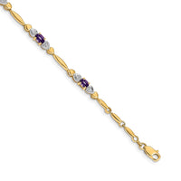 Load image into Gallery viewer, 14k Complete Diamond and Oval Amethyst Heart Design 7 inch Bracelet
