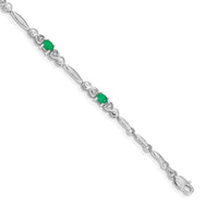 Load image into Gallery viewer, 14k White Gold Complete Diamond and Oval Emerald Heart Design 7 inch Bracelet
