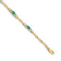 Load image into Gallery viewer, 14k Complete Diamond and Oval Emerald Heart Design 7 inch Bracelet
