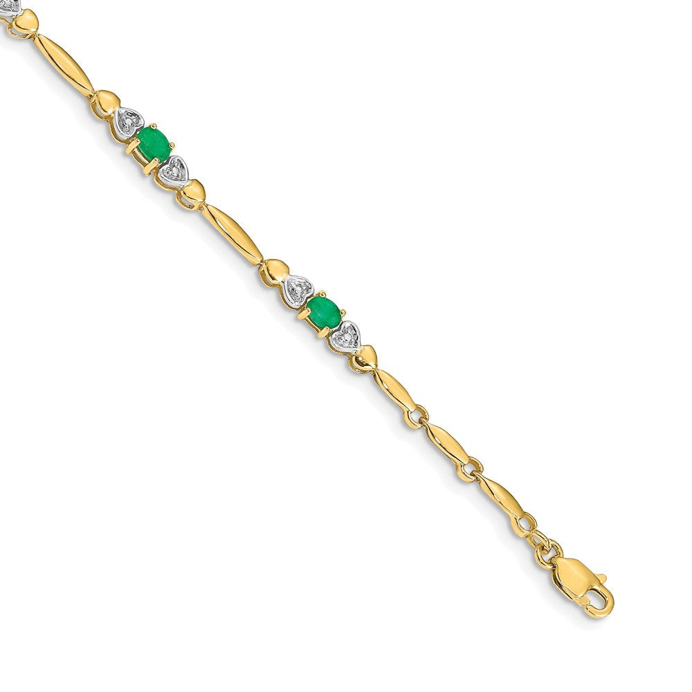 14k Complete Diamond and Oval Emerald Heart Design 7 inch Bracelet