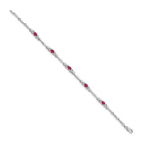Load image into Gallery viewer, 14k White Gold Complete Diamond and Oval Ruby Heart Design 7 inch Bracelet

