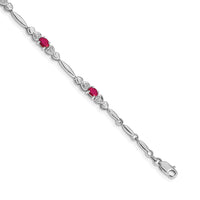 Load image into Gallery viewer, 14k White Gold Complete Diamond and Oval Ruby Heart Design 7 inch Bracelet
