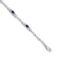 Load image into Gallery viewer, 14k White Gold Complete Diamond and Oval Sapphire Heart Design 7 inch Bracelet
