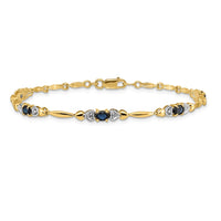 Load image into Gallery viewer, 14k Complete Diamond and Oval Sapphire Heart Design 7 inch Bracelet
