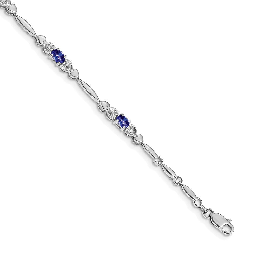 14k White Gold Complete Diamond and Oval Tanzanite Heart Design 7 inch Bracelet