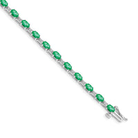Load image into Gallery viewer, 14k White Gold Complete Diamond and Oval Emerald 7 inch Bracelet
