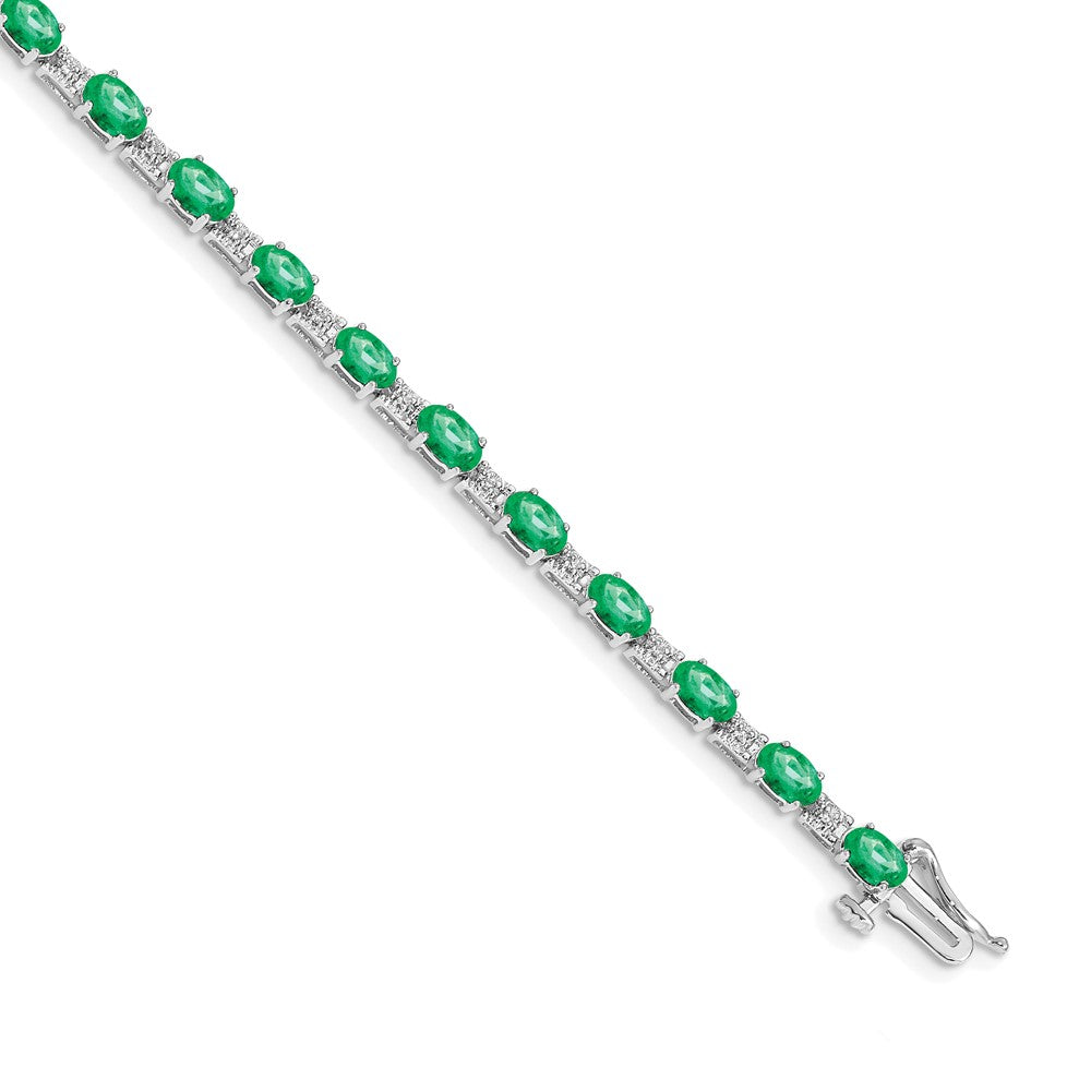 14k White Gold Complete Diamond and Oval Emerald 7 inch Bracelet