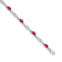 Load image into Gallery viewer, 14k White Gold Complete Diamond and Oval Ruby 7.25 inch Bracelet
