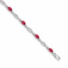 14k White Gold Complete Diamond and Oval Ruby 7.25 inch Bracelet