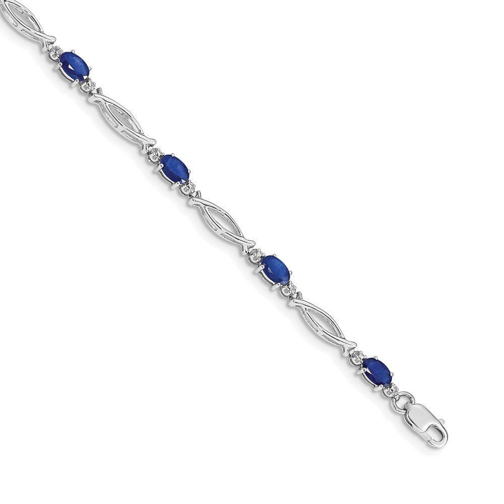 14k White Gold Complete Diamond and Oval Sapphire 7.25 inch Bracelet