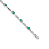 Load image into Gallery viewer, 14k White Gold Complete Diamond and Oval Emerald 7.25 inch Bracelet
