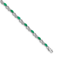Load image into Gallery viewer, 14k White Gold Complete Diamond and Oval Emerald Infinity 7.25 inch Bracelet
