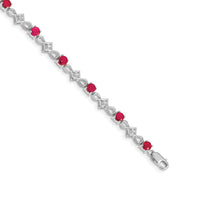 Load image into Gallery viewer, 14k White Gold Complete Diamond and Round Ruby 7 inch Bracelet

