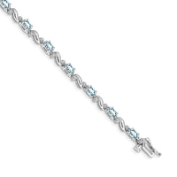 Load image into Gallery viewer, 14k White Gold Complete Diamond and Oval Aquamarine Curved Link 7 inch Bracelet
