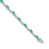 Load image into Gallery viewer, 14k White Gold Complete Diamond and Oval Emerald Curved Link 7 inch Bracelet
