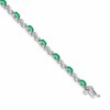 14k White Gold Complete Diamond and Oval Emerald Curved Link 7 inch Bracelet