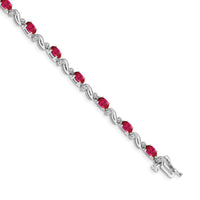 Load image into Gallery viewer, 14k White Gold Complete Diamond and Oval Ruby Curved Link 7 inch Bracelet
