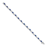 Load image into Gallery viewer, 14k White Gold Complete Diamond and Oval Sapphire Curved Link 7 inch Bracelet
