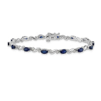 Load image into Gallery viewer, 14k White Gold Complete Diamond and Oval Sapphire Curved Link 7 inch Bracelet
