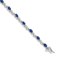 Load image into Gallery viewer, 14k White Gold Complete Diamond and Oval Sapphire Curved Link 7 inch Bracelet
