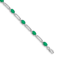 Load image into Gallery viewer, 14k White Gold Complete Diamond and Oval Emerald Paperclip Link 7.25 inch Bracelet
