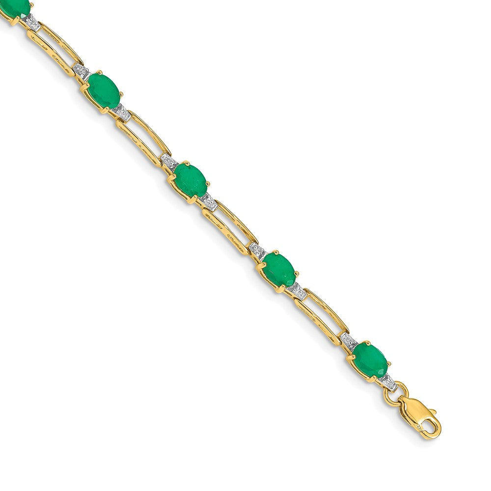 14k Complete Diamond and Oval Emerald Paperclip Link 7.25 inch Bracelet