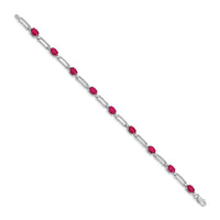 Load image into Gallery viewer, 14k White Gold Complete Diamond and Oval Ruby Paperclip Link 7.25 inch Bracelet
