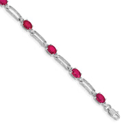 Load image into Gallery viewer, 14k White Gold Complete Diamond and Oval Ruby Paperclip Link 7.25 inch Bracelet
