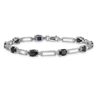 Load image into Gallery viewer, 14k White Gold Complete Diamond and Oval Sapphire Paperclip Link 7.25 inch Bracelet
