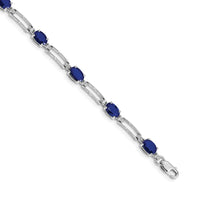 Load image into Gallery viewer, 14k White Gold Complete Diamond and Oval Sapphire Paperclip Link 7.25 inch Bracelet
