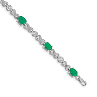 Load image into Gallery viewer, 14k White Gold Complete Diamond and Oval Emerald Infinity Link 7.25 inch Bracelet
