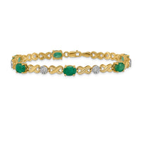 Load image into Gallery viewer, 14k Complete Diamond and Oval Emerald Infinity Link 7.25 inch Bracelet
