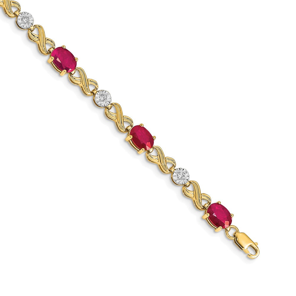 14k Complete Diamond and Oval Ruby Infinity Link 7.25 inch Bracelet