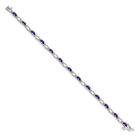 Load image into Gallery viewer, 14k White Gold Complete Diamond and Oval Amethyst Heart Accent 7 inch Bracelet

