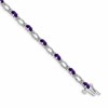 14k White Gold Complete Diamond and Oval Amethyst Heart Accent 7 inch Bracelet