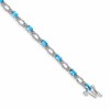 14k White Gold Complete Diamond and Oval Swiss Blue Topaz Heart Accent 7 inch Bracelet