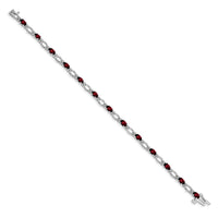 Load image into Gallery viewer, 14k White Gold Complete Diamond and Oval Garnet Heart Accent 7 inch Bracelet
