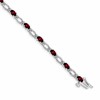 14k White Gold Complete Diamond and Oval Garnet Heart Accent 7 inch Bracelet