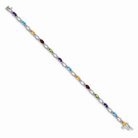 Load image into Gallery viewer, 14k White Gold Complete Diamond and Oval Garnet/Peridot/Amethyst/Citrine/Swiss Blue Topaz 7 inch Rainbow Bracelet
